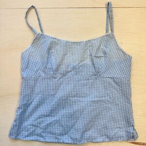 VTG BIA GIRL Blue Gingham checker Cami lace Top Large Made in USA Cottagecore